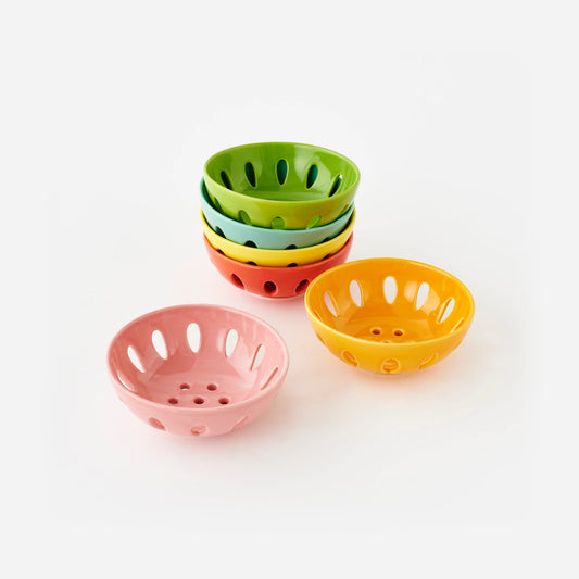 Colorful Ceramic Berry Bowls – Set of 6 | Vintage Inspired Colander Bowls | Cottage Kitchen Decor