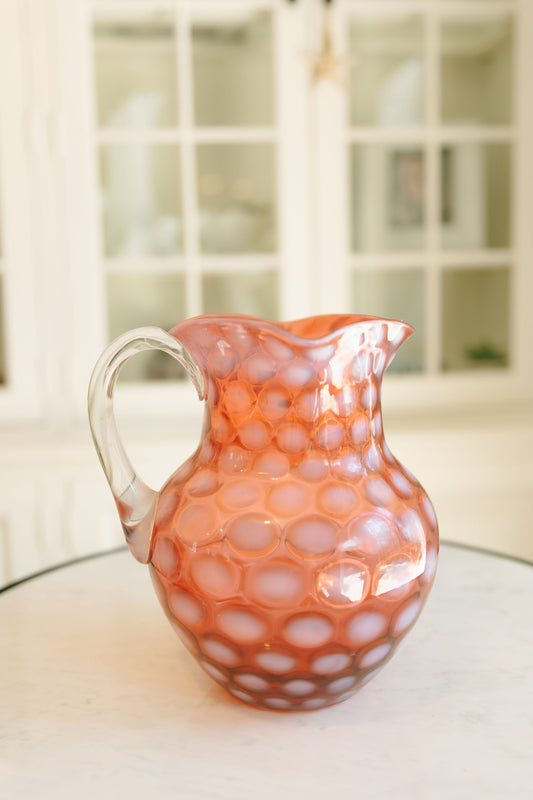 Vintage Beaumont Fenton Cranberry Opalescent Coin Dot Water Pitcher