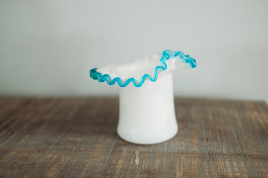 Fenton Aqua Crest Top Hat Vase Ruffled