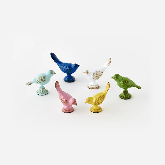 Vintage Cast Iron Bird Figurines – Set of 6 Colorful Spring Decor Accents