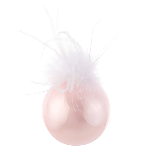 Shiny Feather Top Pink Glass Ornament