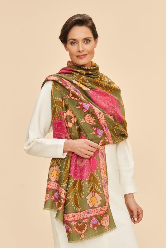 Folk Floral Roses Print Scarf