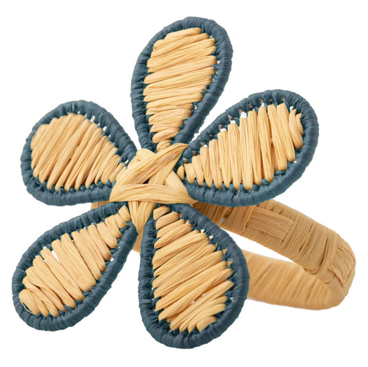 Raffia Floral Napkin Ring in Blue